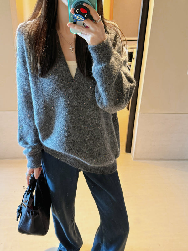 Janie Yee Sparkling Gray Alpaca-Wool Blend Sweater