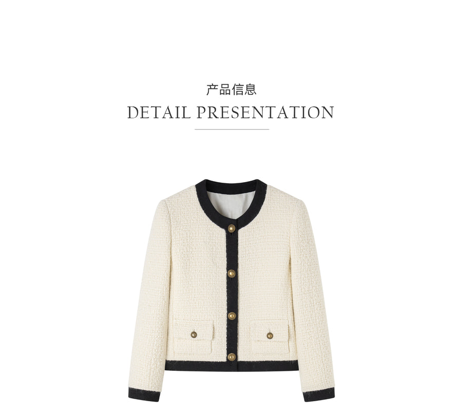 23AW01-0004 White & Black Chanel-Style Short Coat