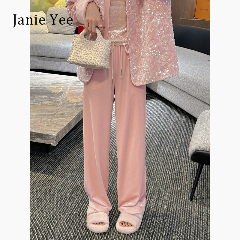 24A0066 Pink Velvet Straight-Leg Pants