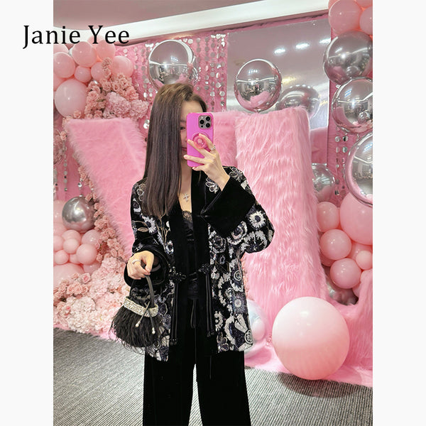 24A0106 Black silk velvet sequin jacket