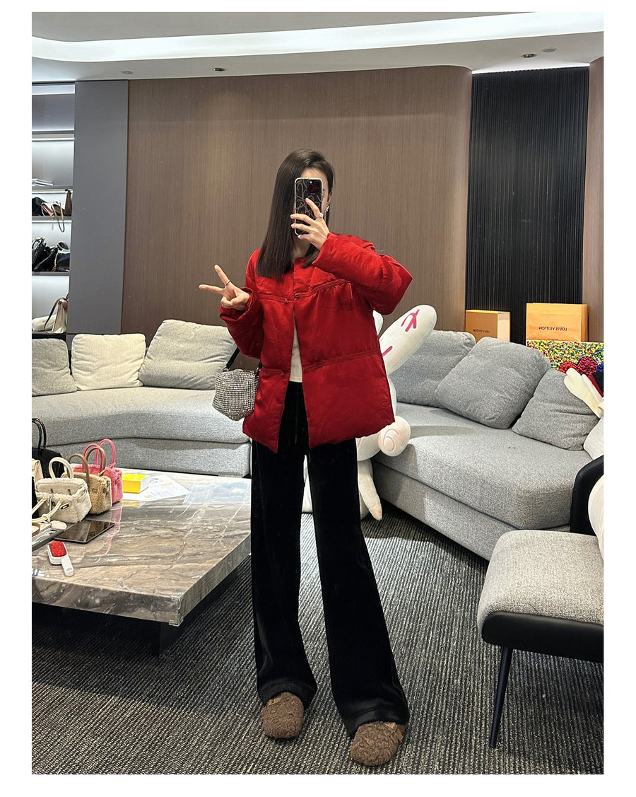23A0815 Luxurious  Red Goose Down Coat