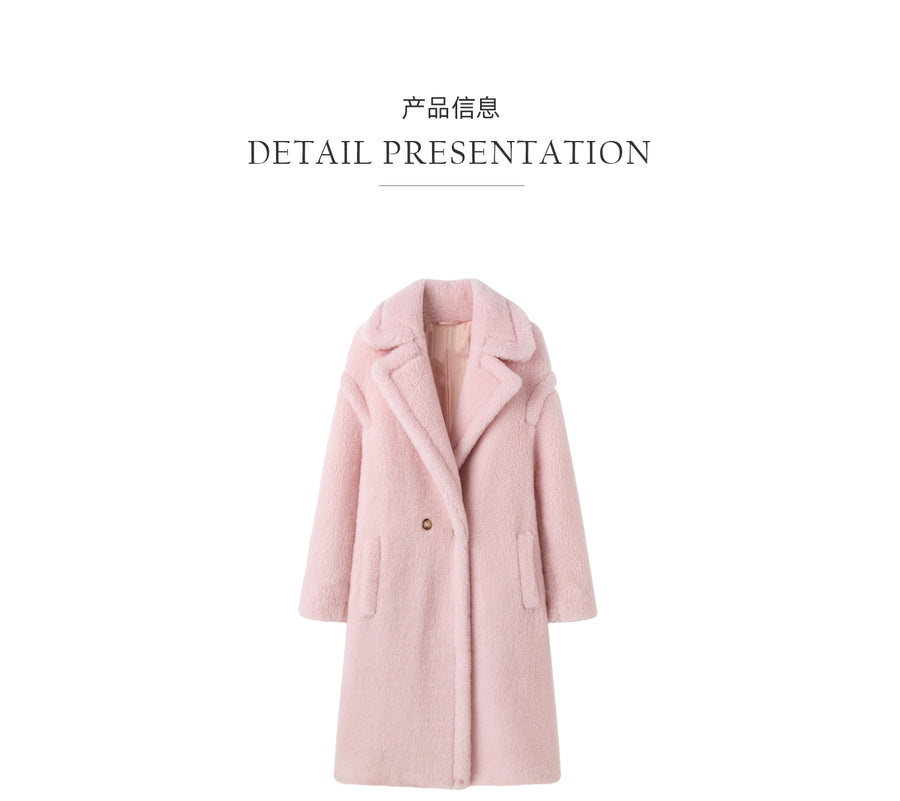 23AW01-0002 Warm Alpaca Wool Silk Blend Pink Coat