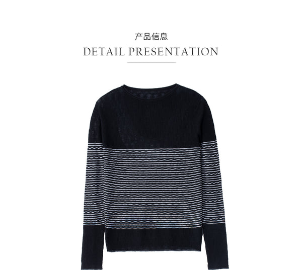 23A0500 Black Striped Merino Wool Sweater