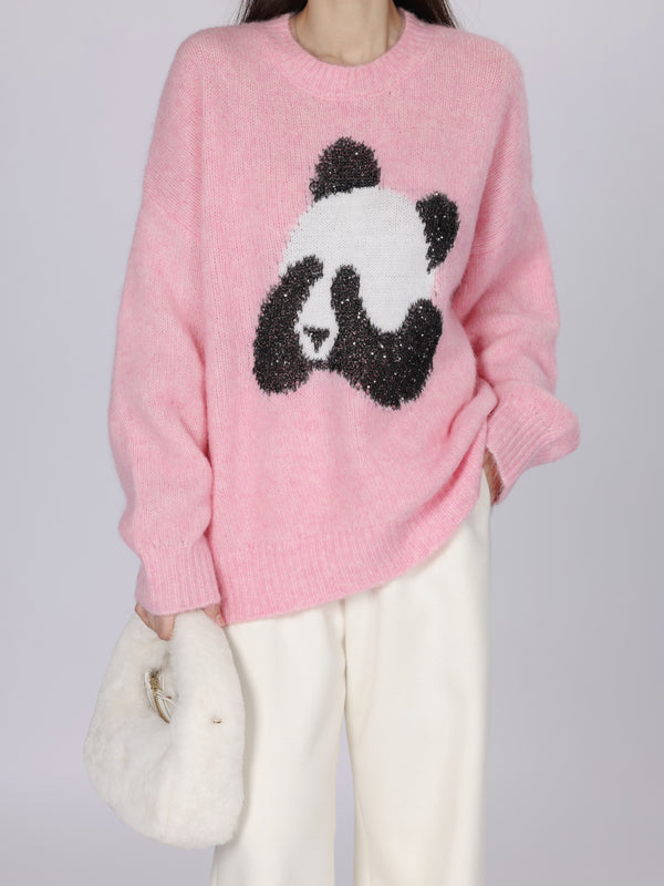 Janie Yee Pink Panda Wool Blend Sweater